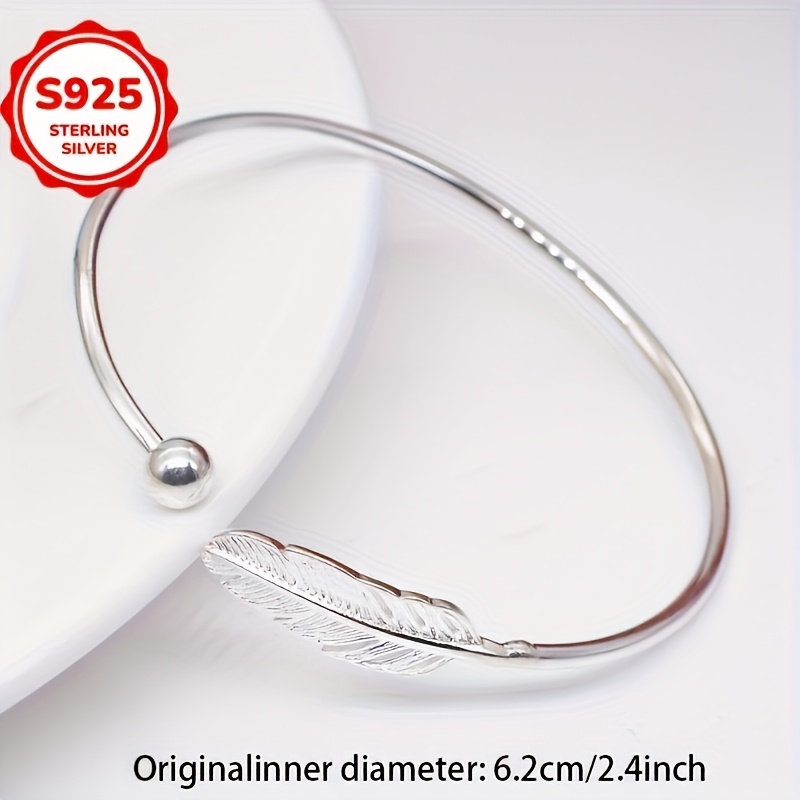 Women's Minimalist Feather Beaded Open Bangle Bracelet, Elegant Gift